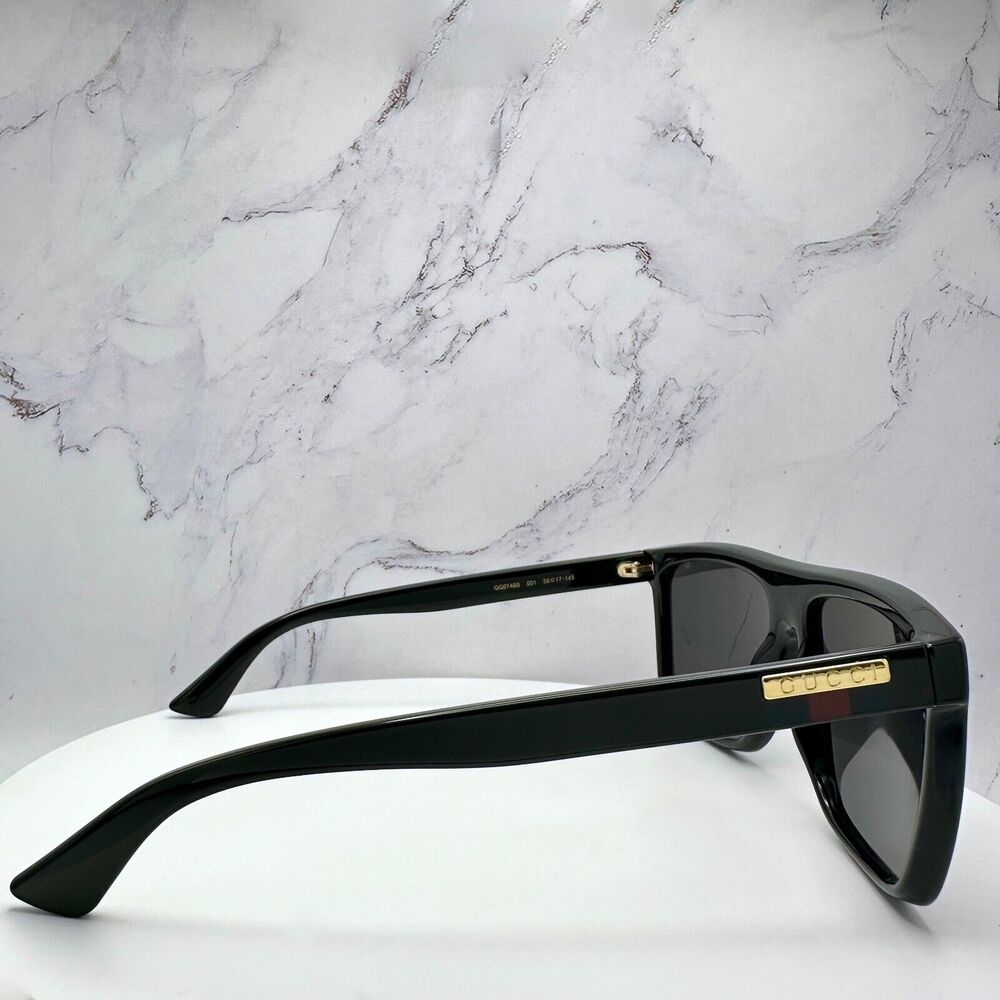 New GUCCI Sunglasses Black Square Aviator Gold Plate Engraved Logo Web Arm GUCCI - Picture 4 of 16